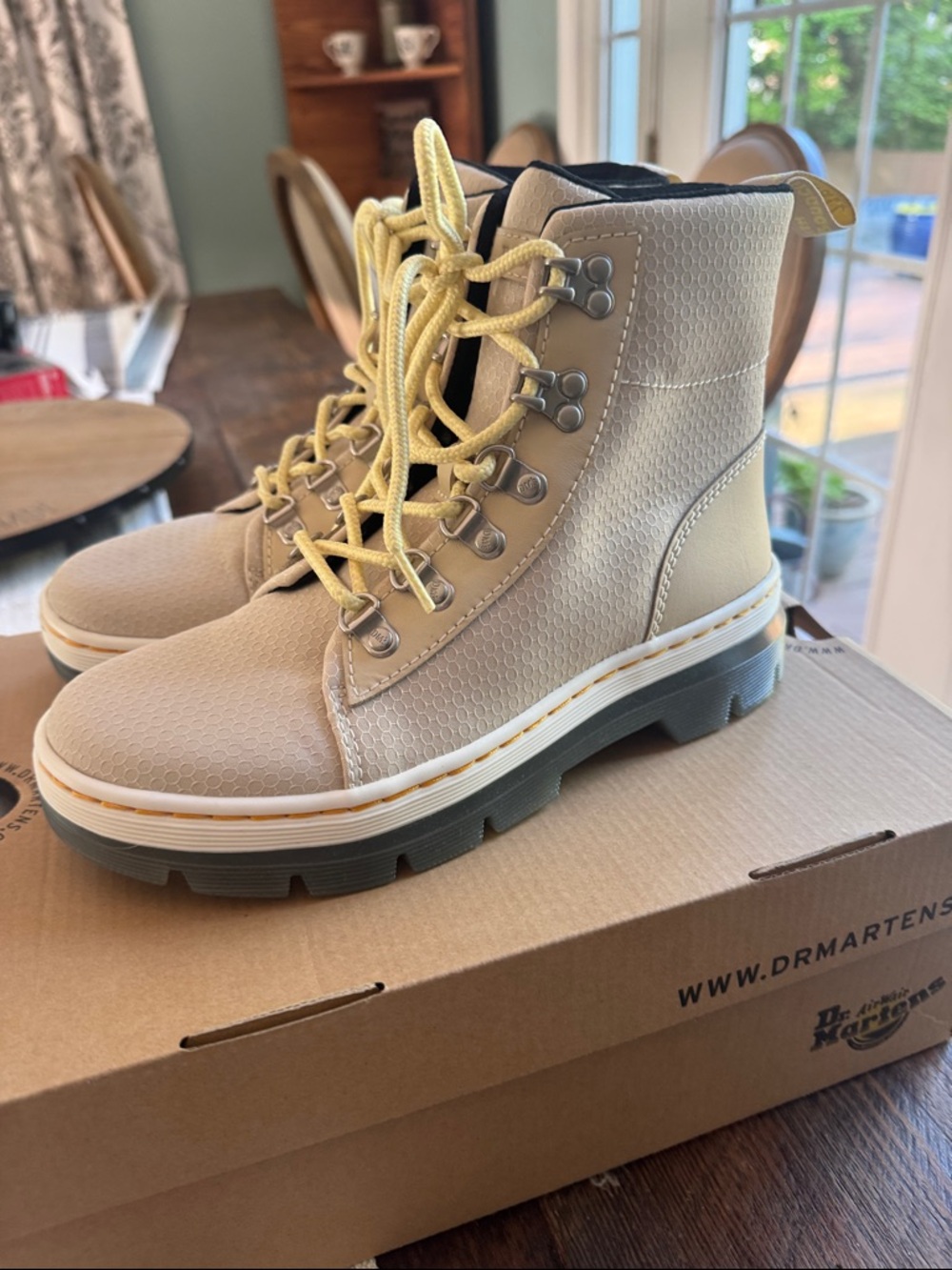 Dr. Martens Tan waterproof Boots with Yellow Laces